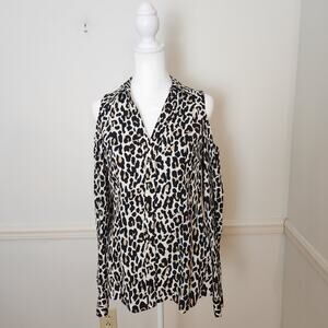 Y2K Cache Shirt Size Small Womens Animal Leopard Top Cutout Shoulder Buttonup